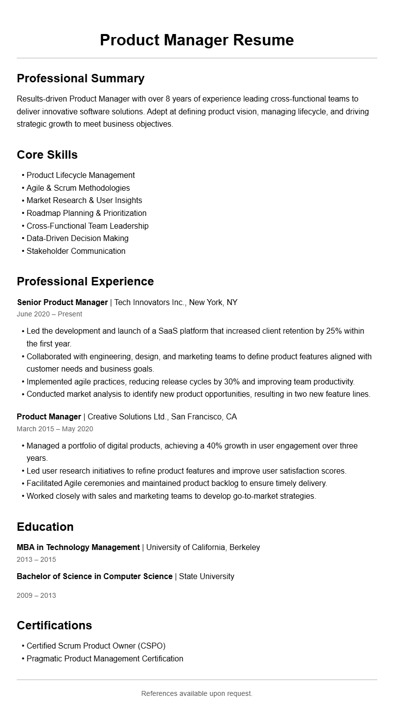 Product Manager Resume Samples to Stand Out