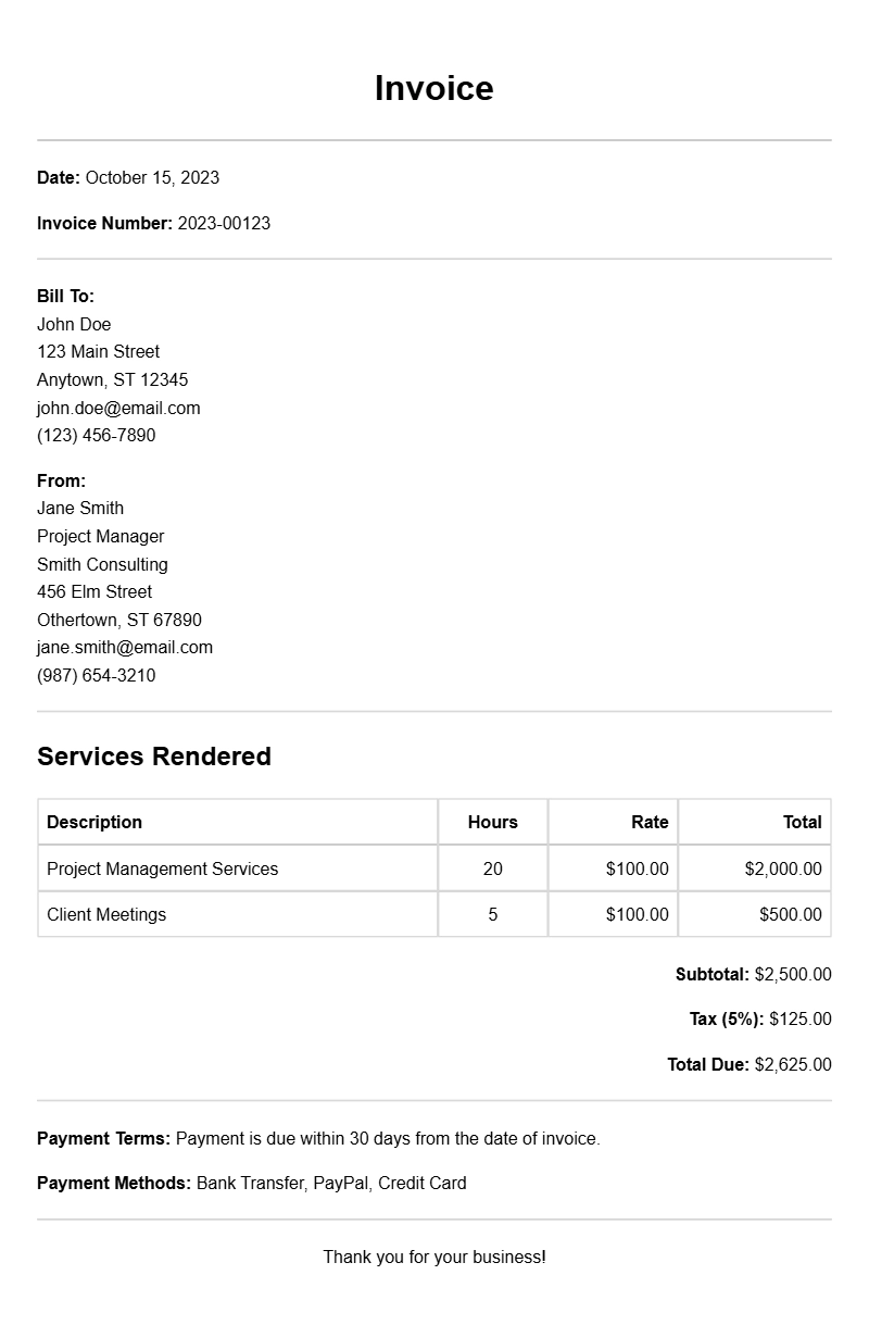 Project Manager Invoice Samples for Effective Billing