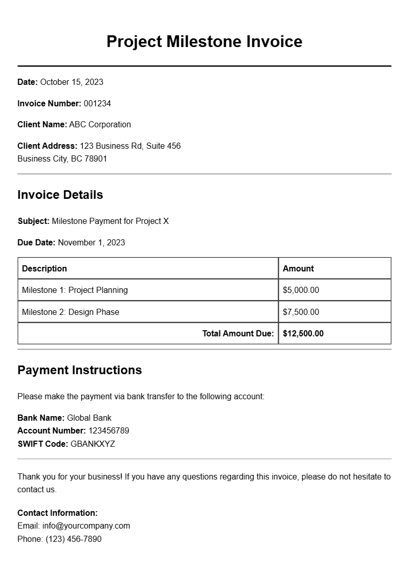 Project Milestone Invoice Samples for Effective Billing