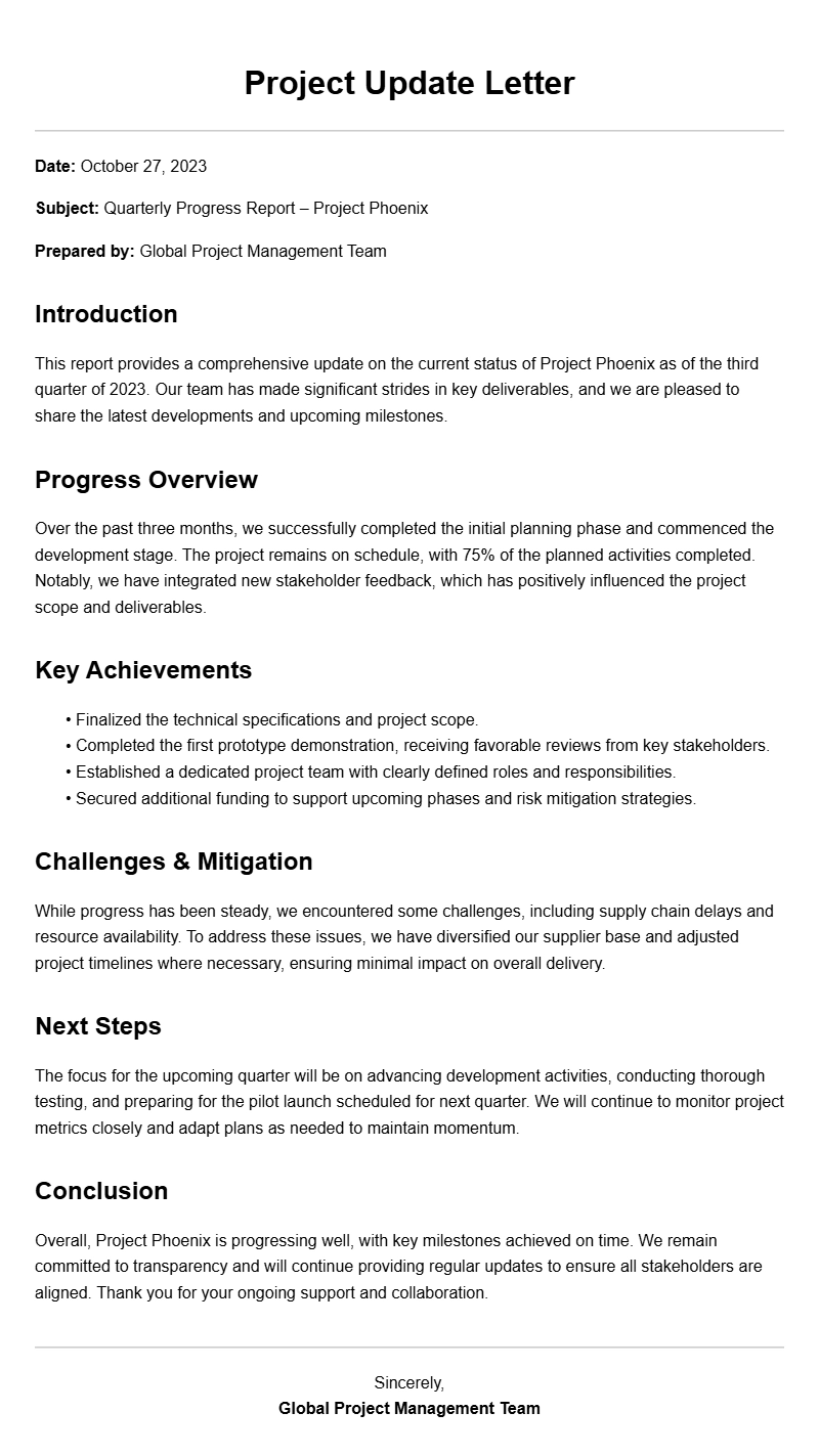 Sample Project Update Letters for Effective Communication