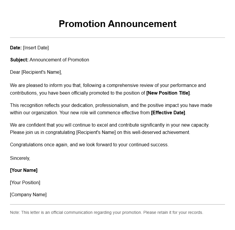 Effective Promotion Announcement Letter Templates for Your Business