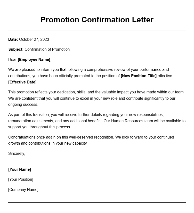 Effective Promotion Confirmation Letter Samples for Your Reference