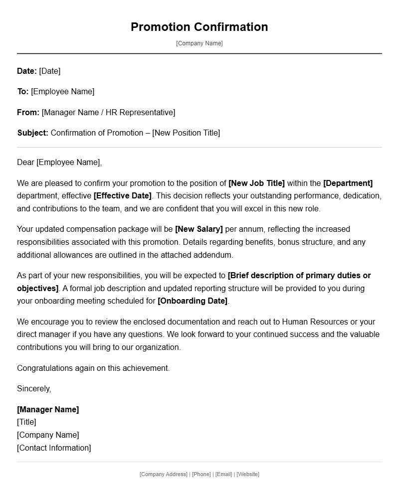 Promotion Confirmation Letter Template Samples