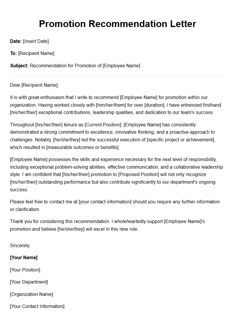 Effective Promotion Recommendation Letter Templates for Career Growth