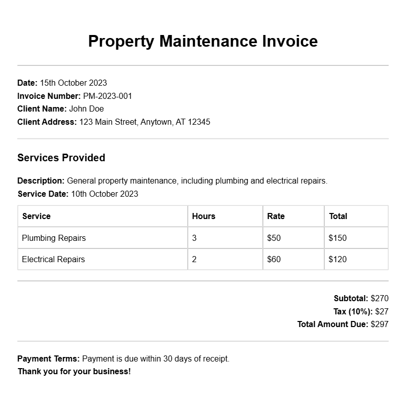 Property Maintenance Invoice Templates for Easy Billing