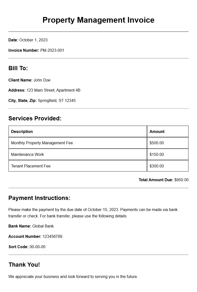 Property Management Invoice Samples for Easy Reference