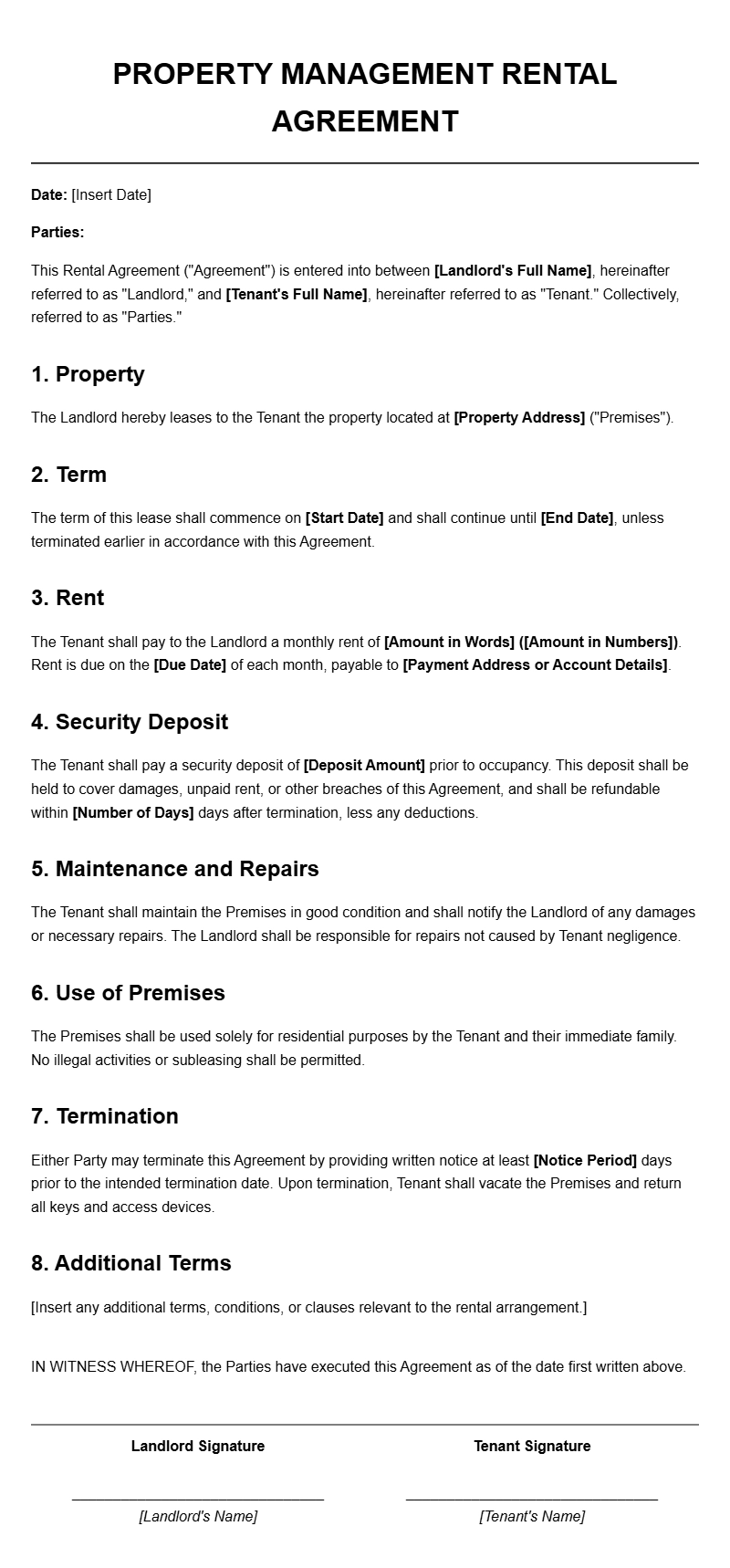 Property Manager Rental Agreement Templates for Landlords