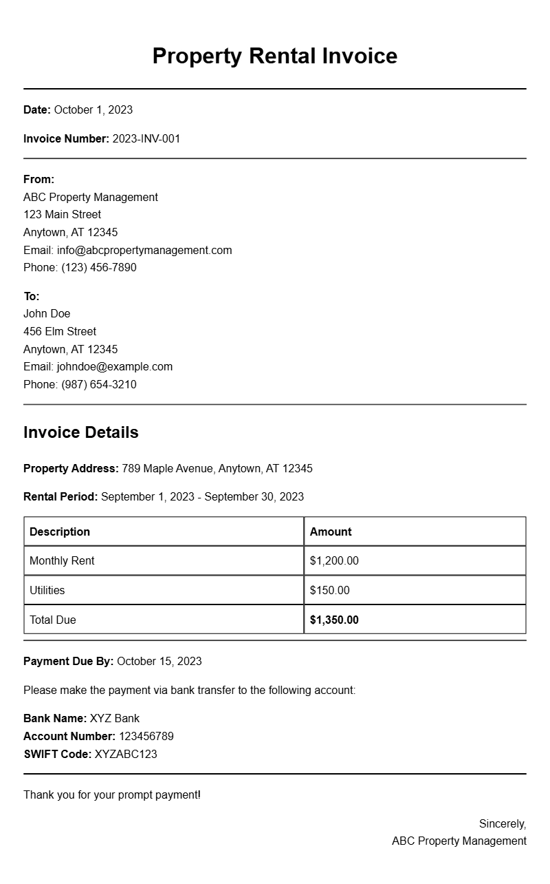 Property Rental Invoice Samples for Your Business Needs