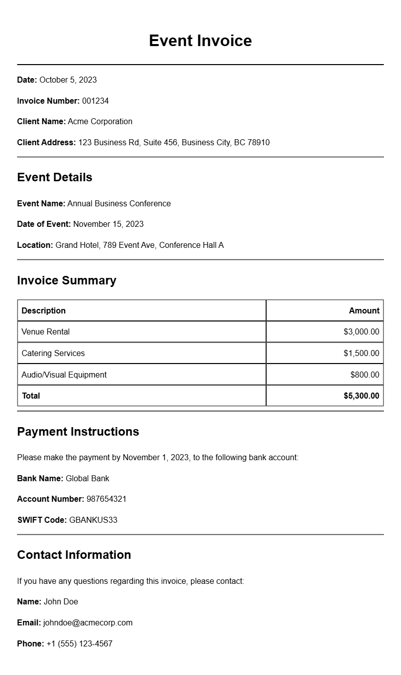 Proposal Event Invoice Samples for Your Business Needs