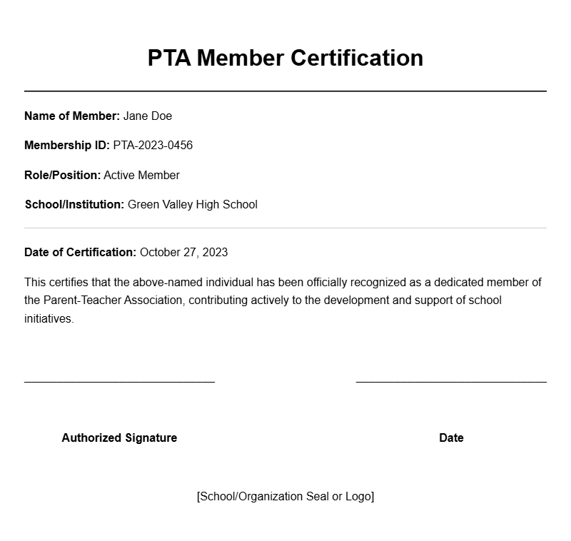 Sample PTA Member Certificates for Your Organization