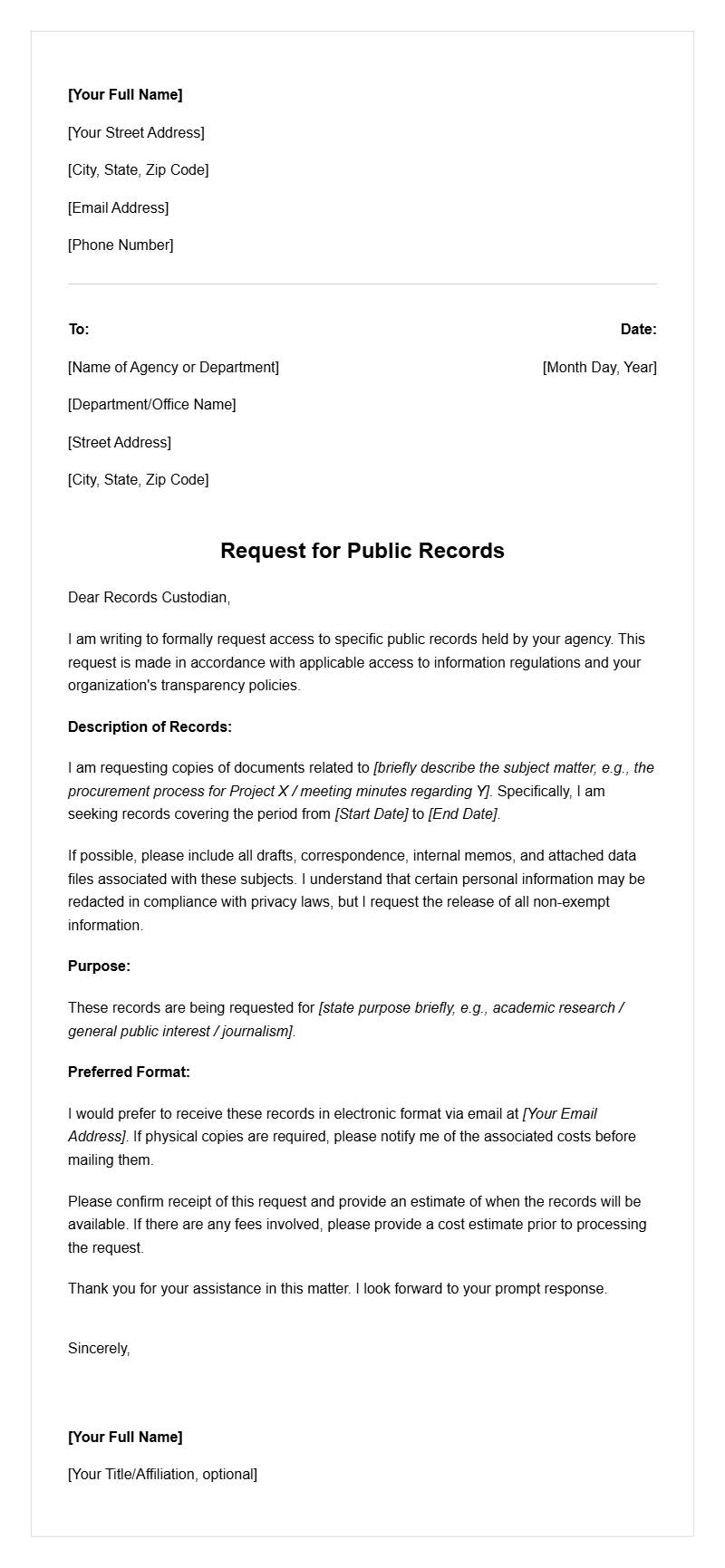 Public Records Request Letter Samples