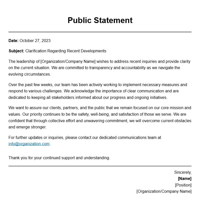 Public Statement Letter Samples for Effective Communication
