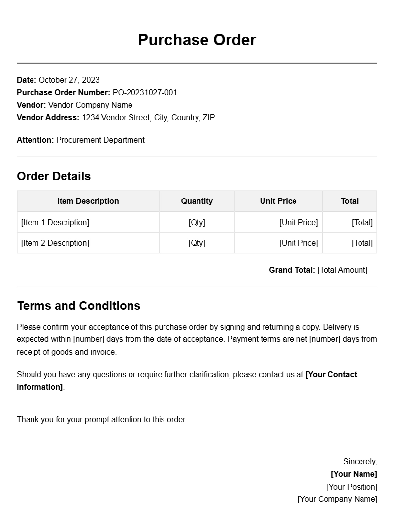 Helpful Purchase Order Letter Templates for Businesses