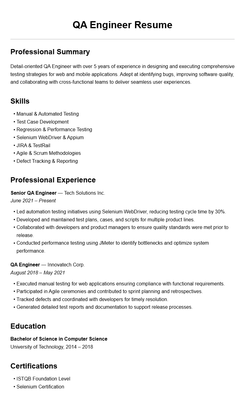 QA Engineer Resume Samples to Showcase Your Skills