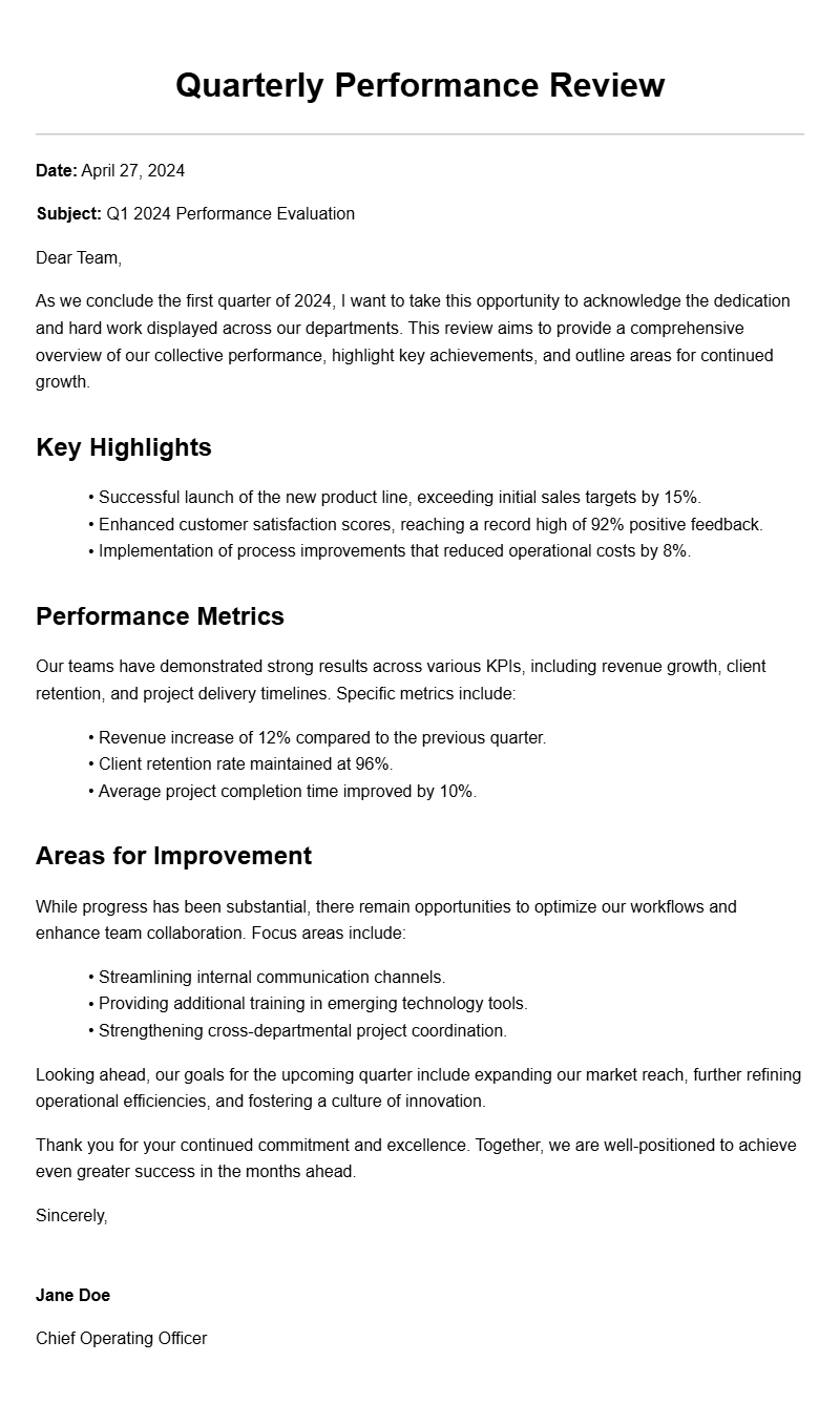 Sample Quarterly Review Letters for Effective Communication