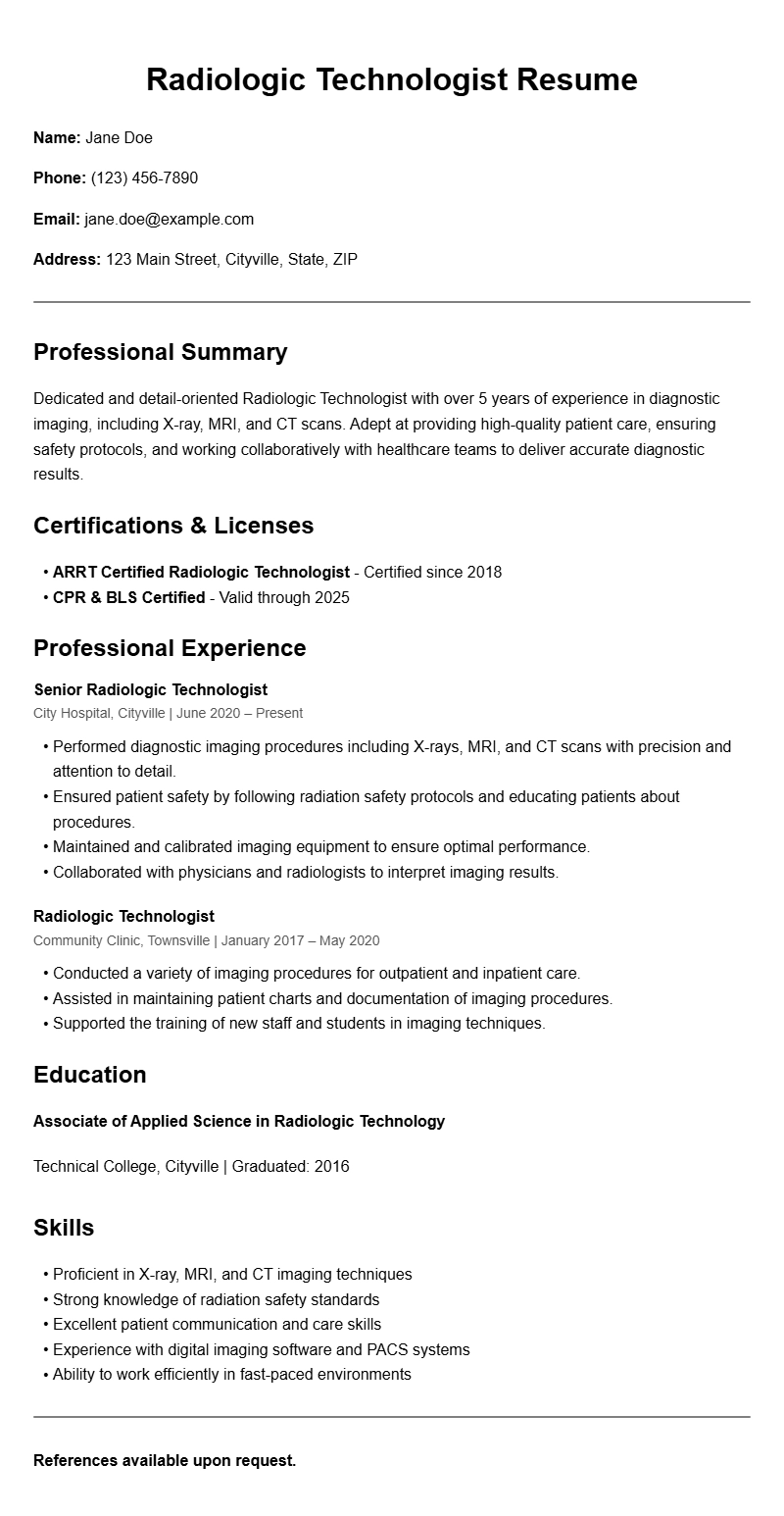 Radiologic Technologist Resume Samples and Tips