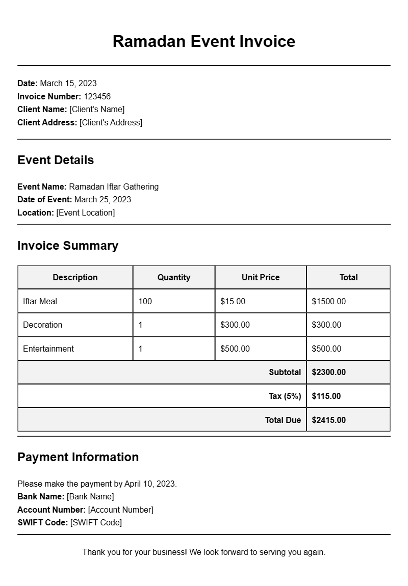 Ramadan Event Invoice Templates for Your Celebrations