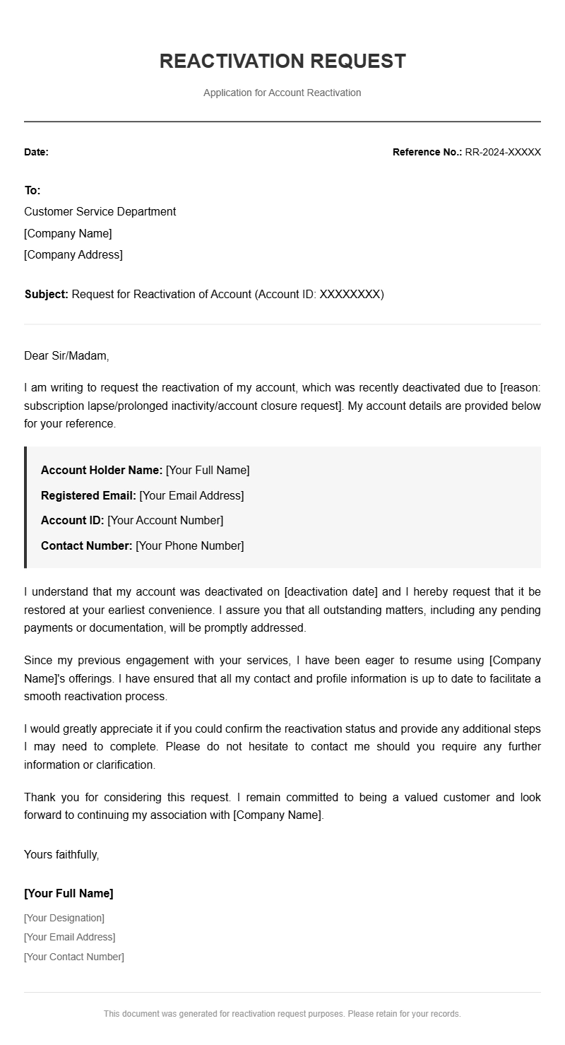 Free Reactivation Request Letter Templates