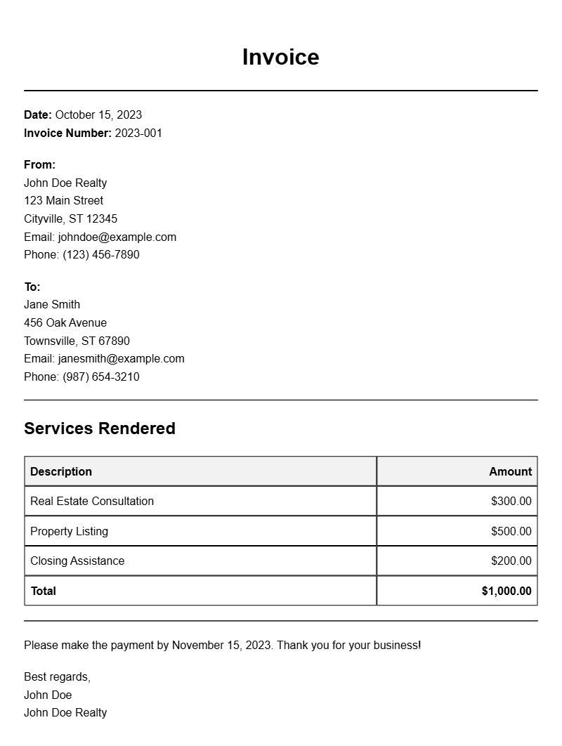 Real Estate Agent Invoice Samples for Your Business Needs