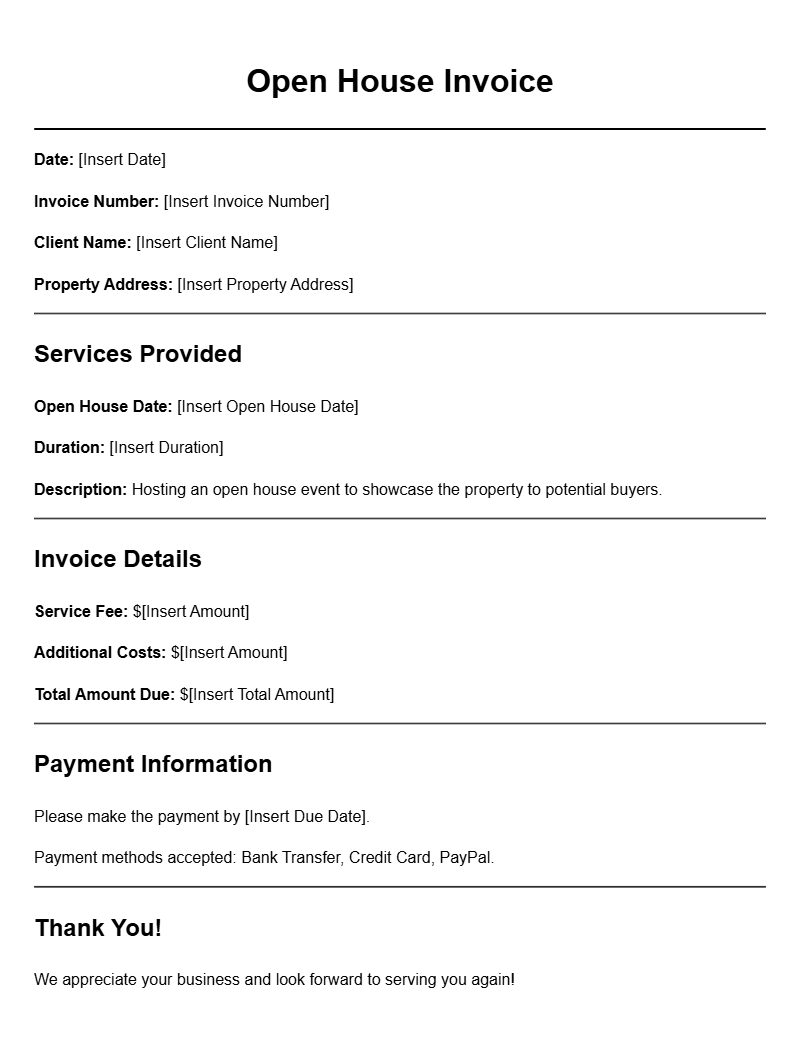Real Estate Open House Invoice Templates for Easy Billing