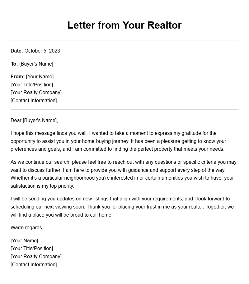Realtor to Buyer Letter Samples for Effective Communication