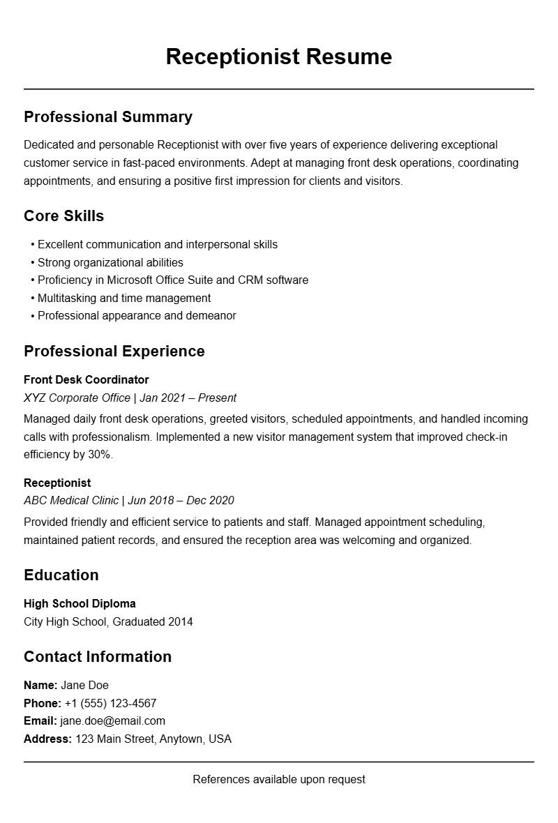 Receptionist Resume Templates to Help You Stand Out