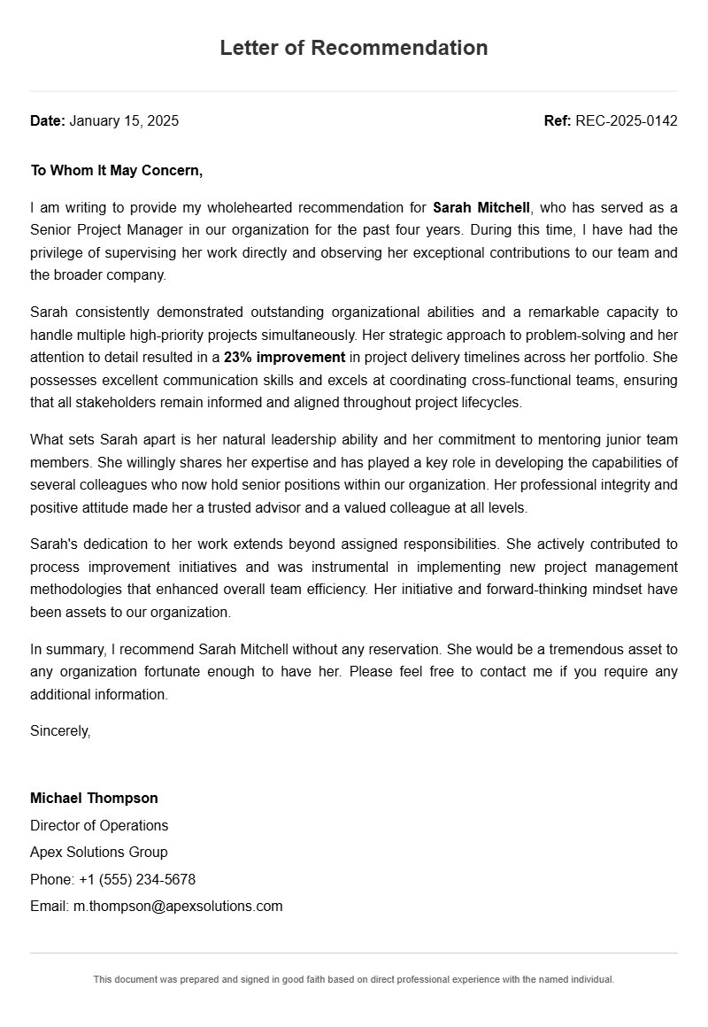 Employee Recommendation Letter Samples
