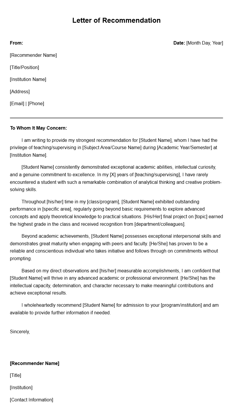 Recommendation Letter Templates for Students