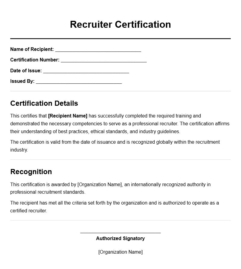 Professional Recruiter Certificate Templates for Your Certification Needs
