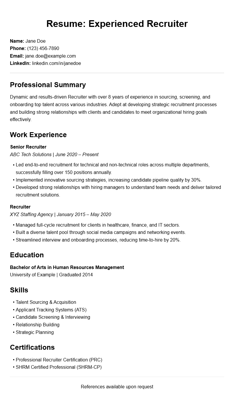Effective Recruiter Resume Samples to Showcase Your Skills