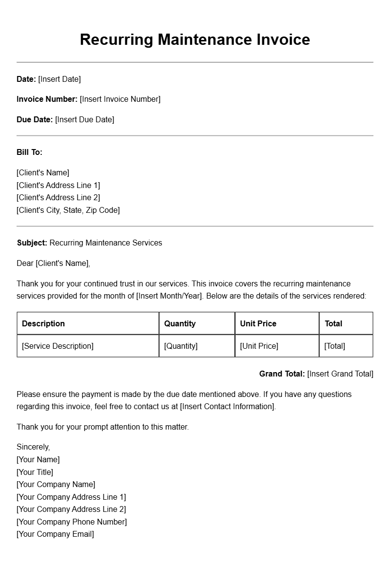 Recurring Maintenance Invoice Templates for Easy Billing