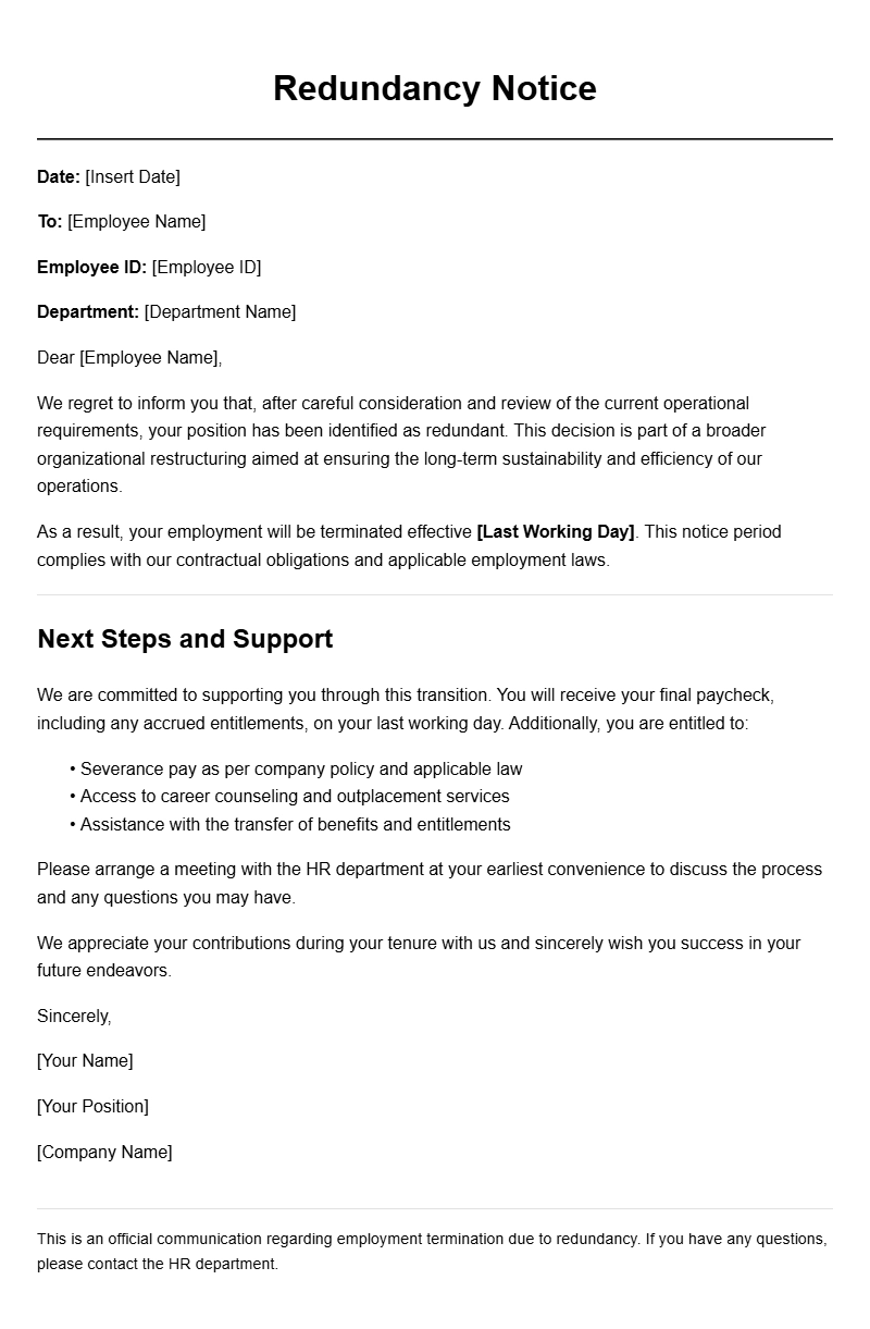 Redundancy Notice Letter Templates for Employers and Employees