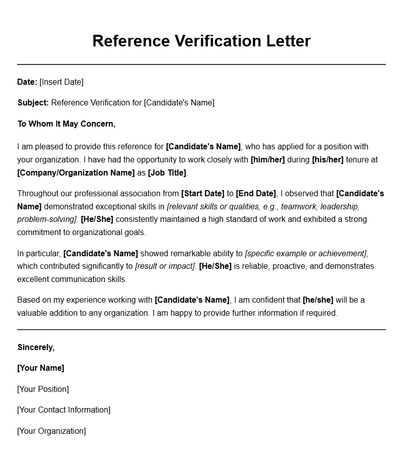 Sample Reference Verification Letters for Employers and Professionals