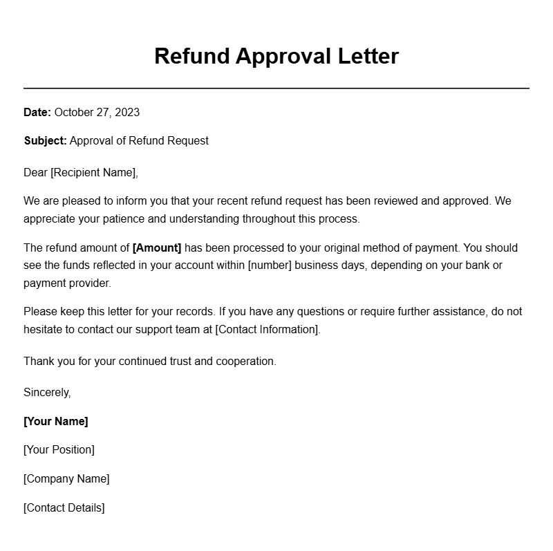 Sample Refund Approval Letters for Your Reference