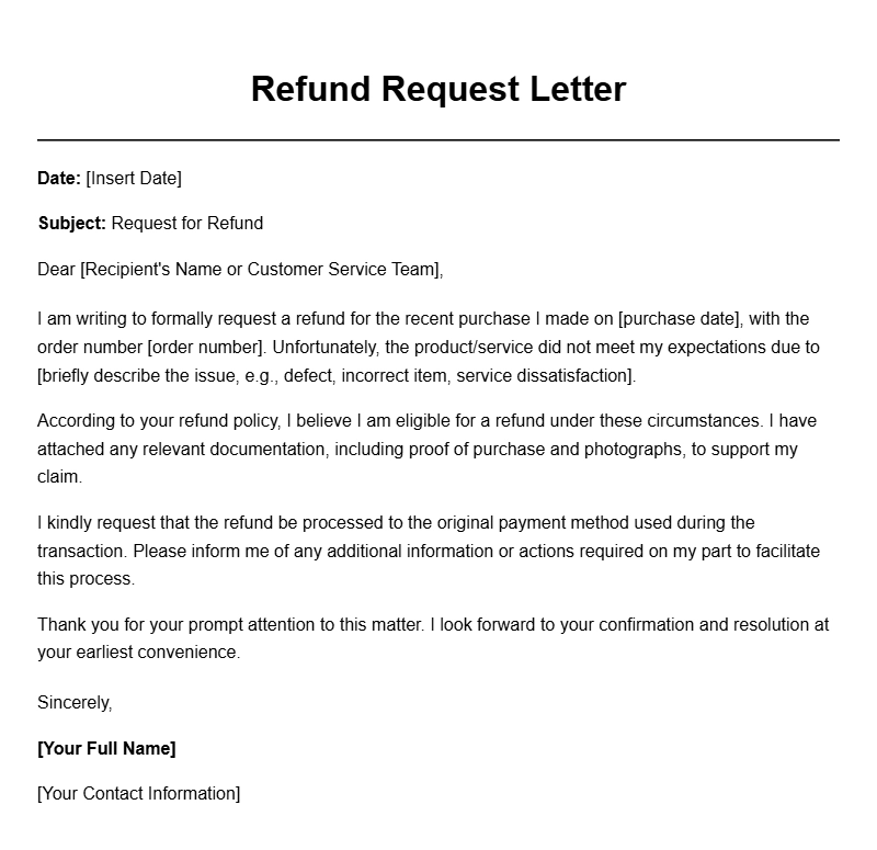 Effective Refund Request Letter Templates for Various Situations