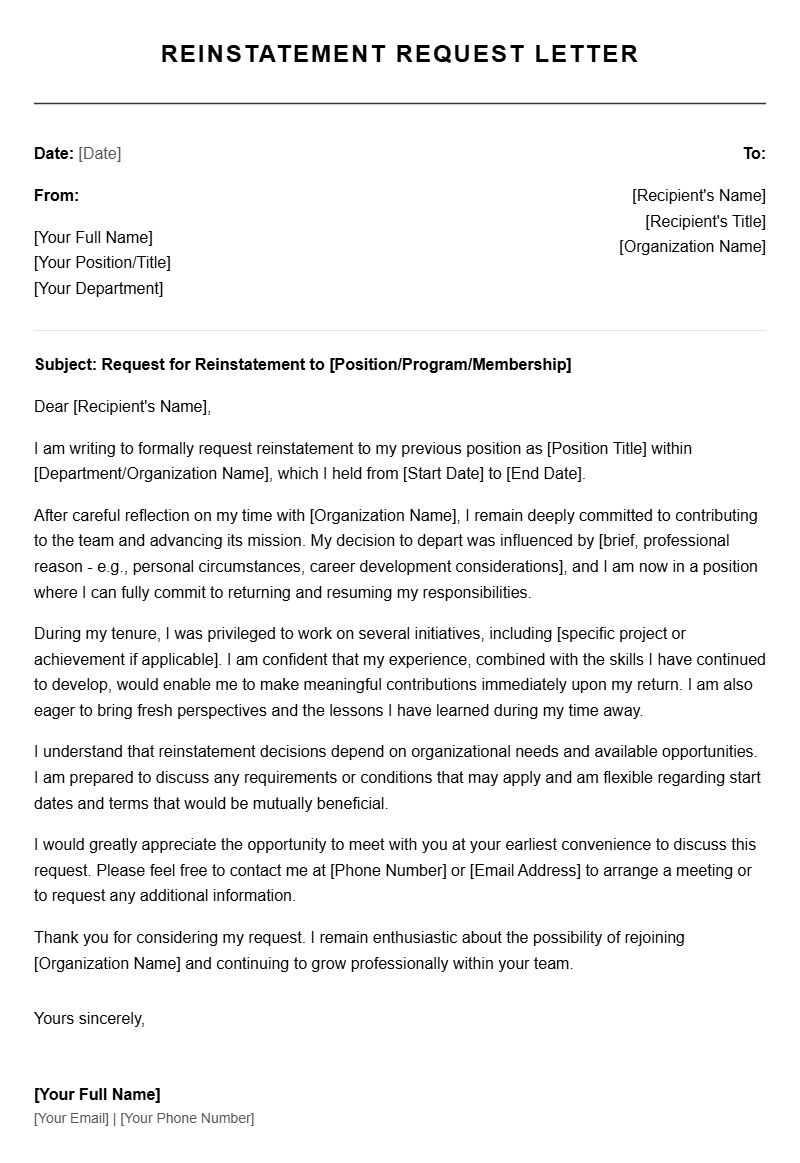Reinstatement Request Letter Templates and Examples