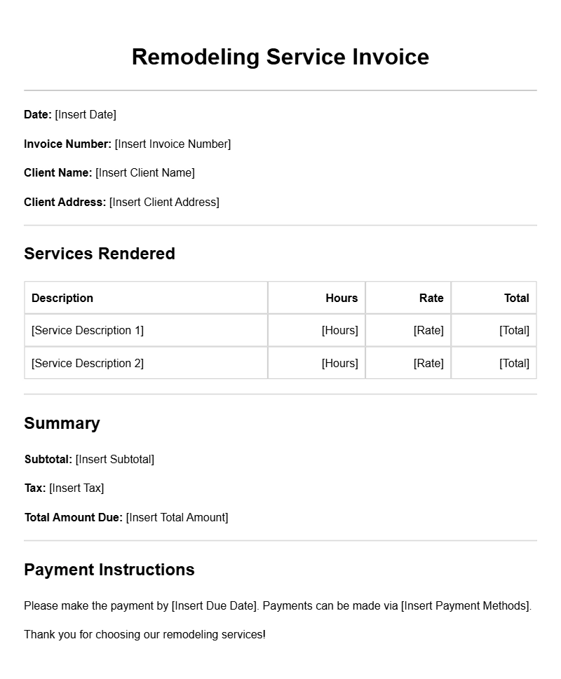 Remodeling Service Invoice Templates for Your Business