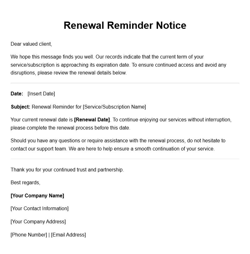 Effective Renewal Reminder Letter Templates for Your Needs