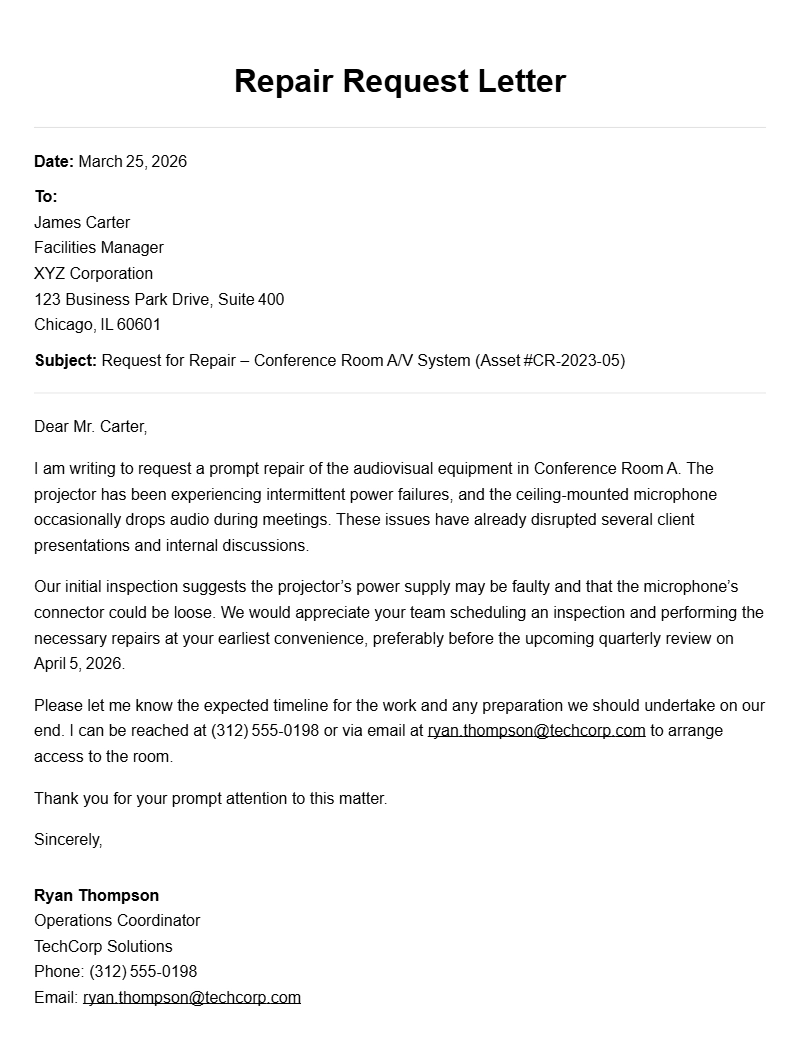 Sample Repair Request Letters