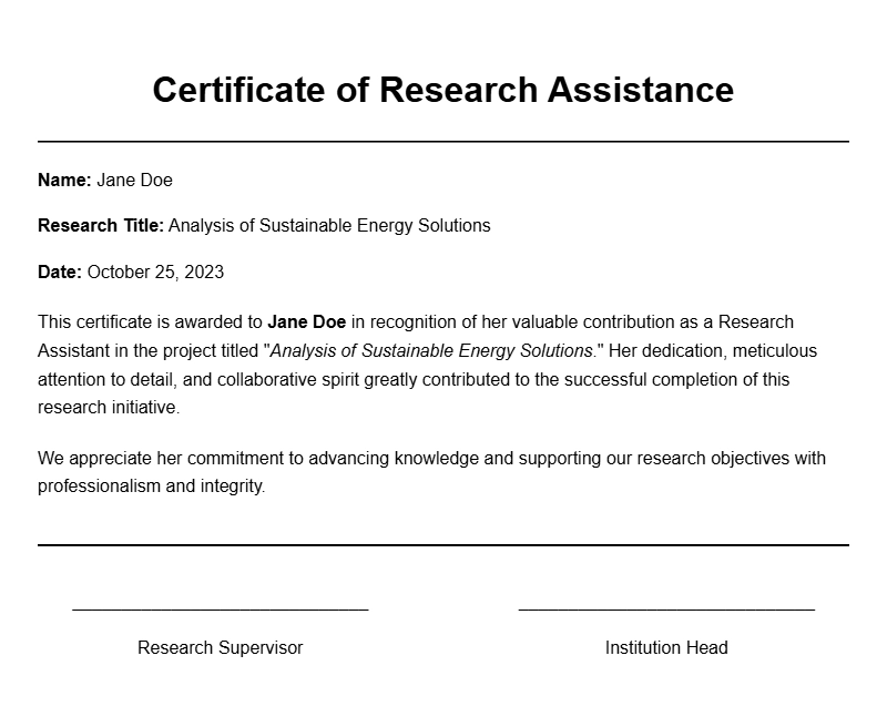 Research Assistant Certificate Samples for Your Certification Needs