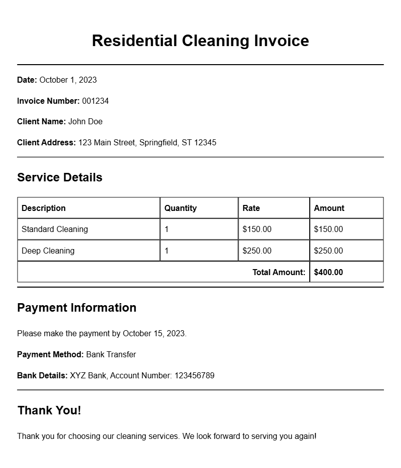 Residential Cleaning Invoice Samples for Easy Billing