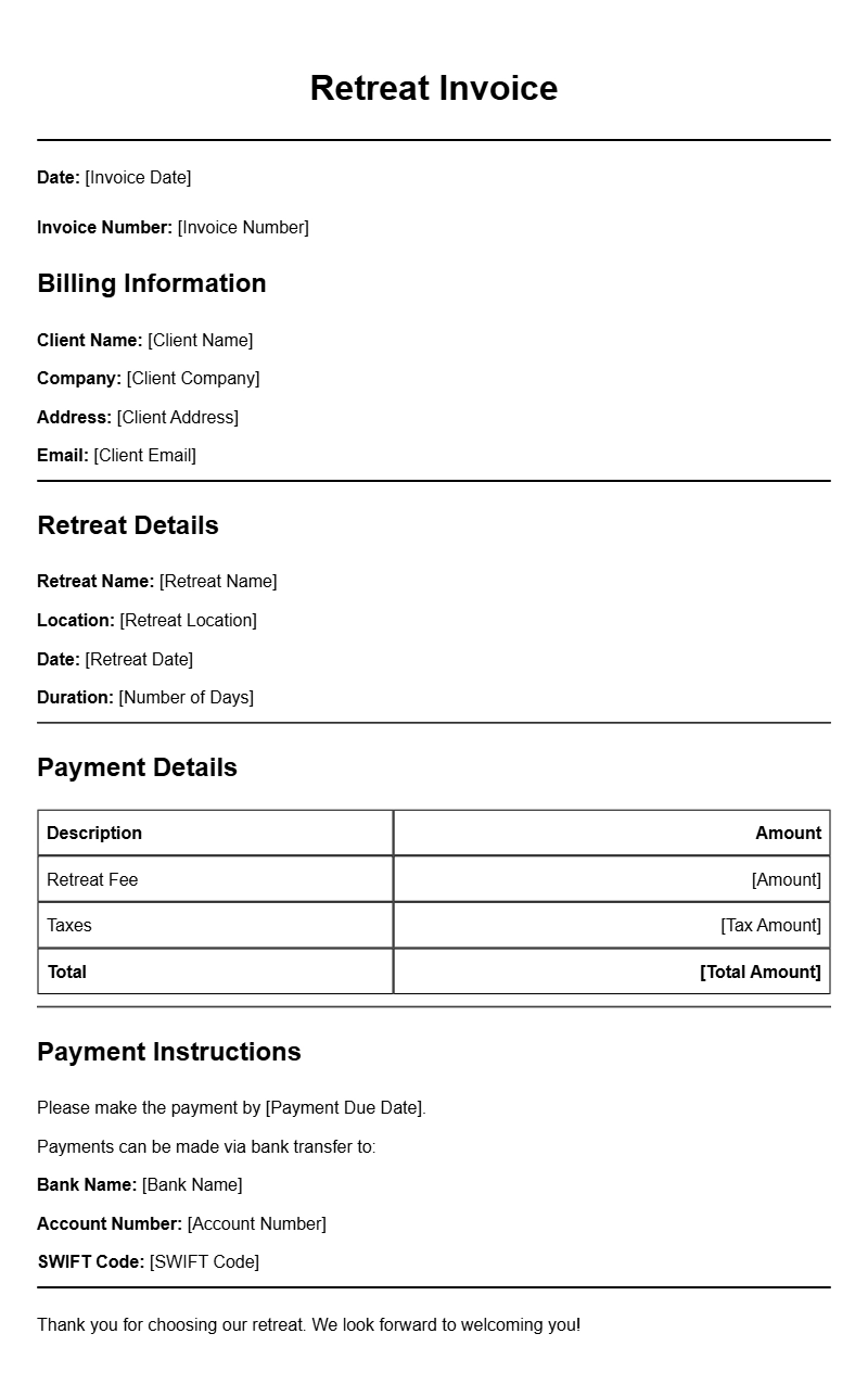 Retreat Invoice Templates for Seamless Billing Solutions