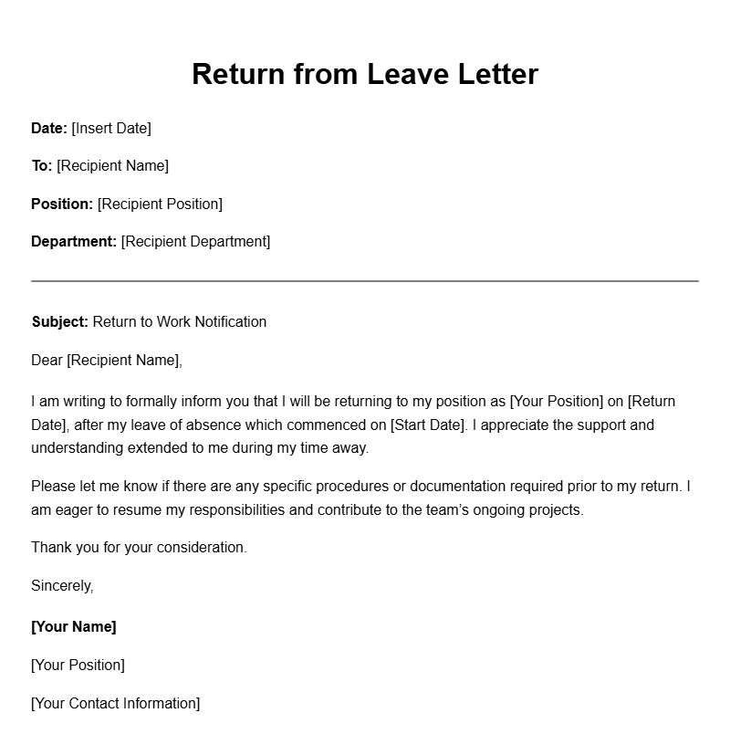 Return from Leave Letter Templates for a Smooth Reentry