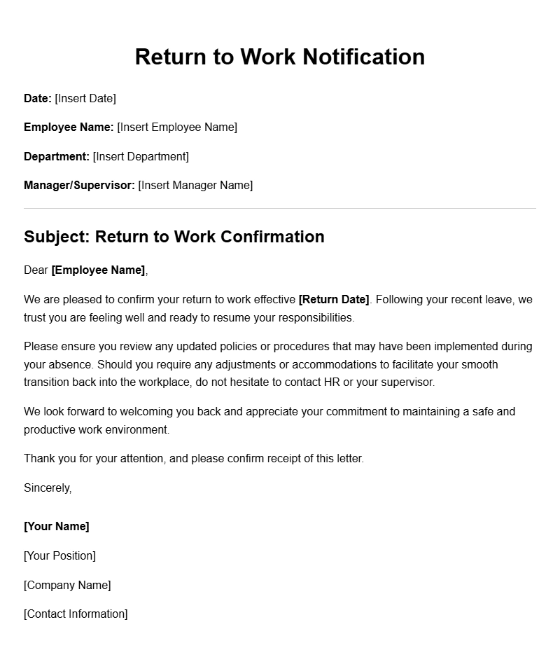 Return to Work Letter Templates for a Smooth Transition