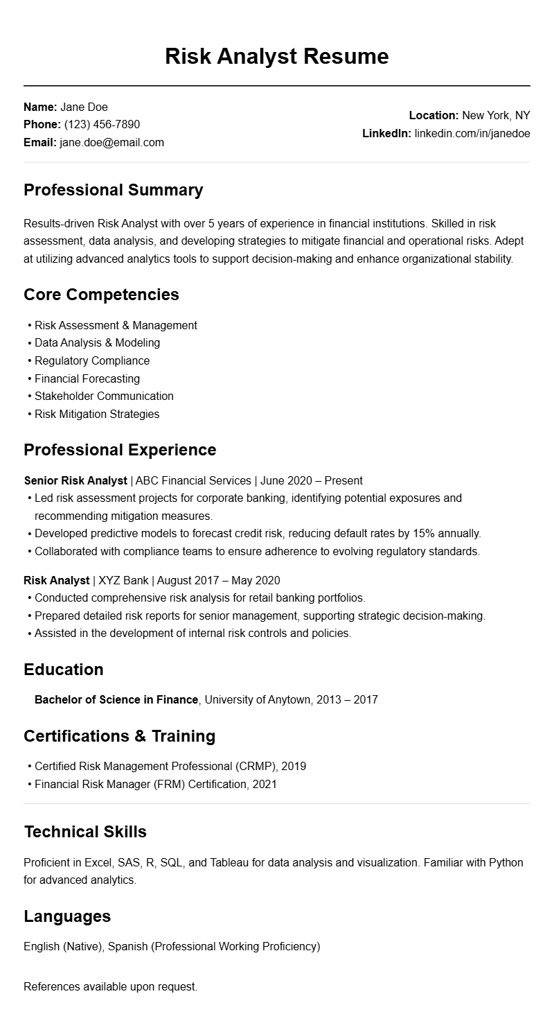 Effective Risk Analyst Resume Templates to Showcase Your Skills