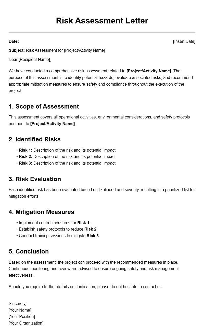 Effective Risk Assessment Letter Templates for Business Use