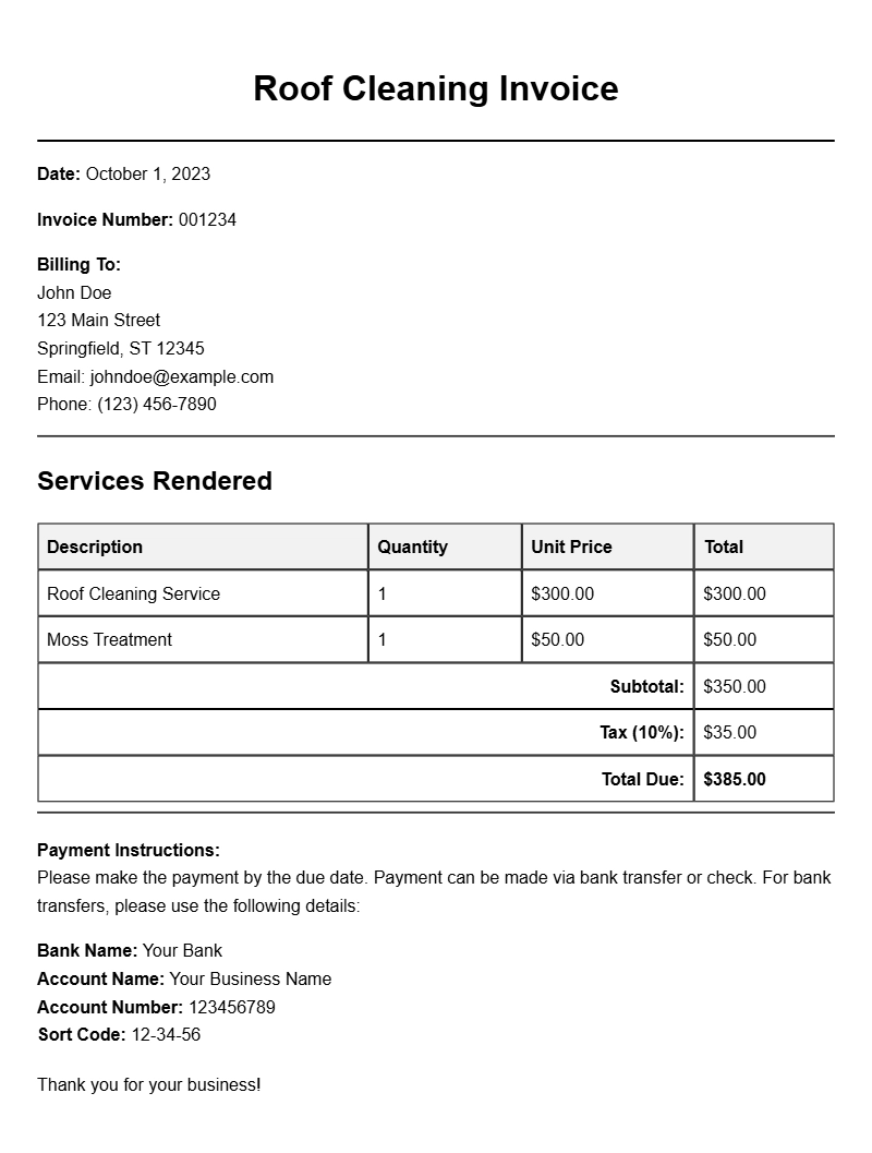 Roof Cleaning Invoice Templates for Your Business Needs