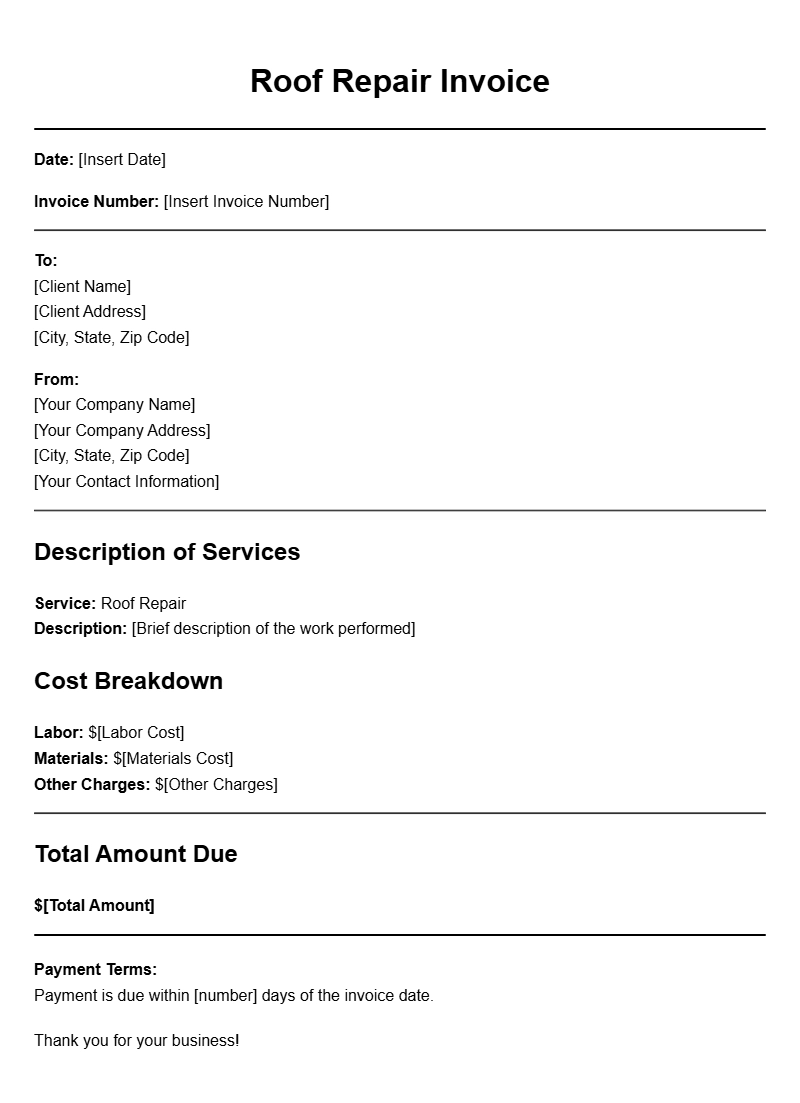Roof Repair Invoice Templates for Easy Billing