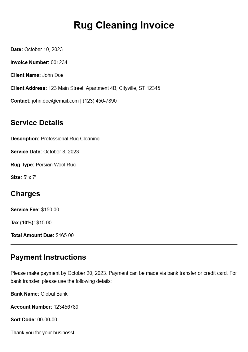 Rug Cleaning Invoice Samples for Your Business Needs