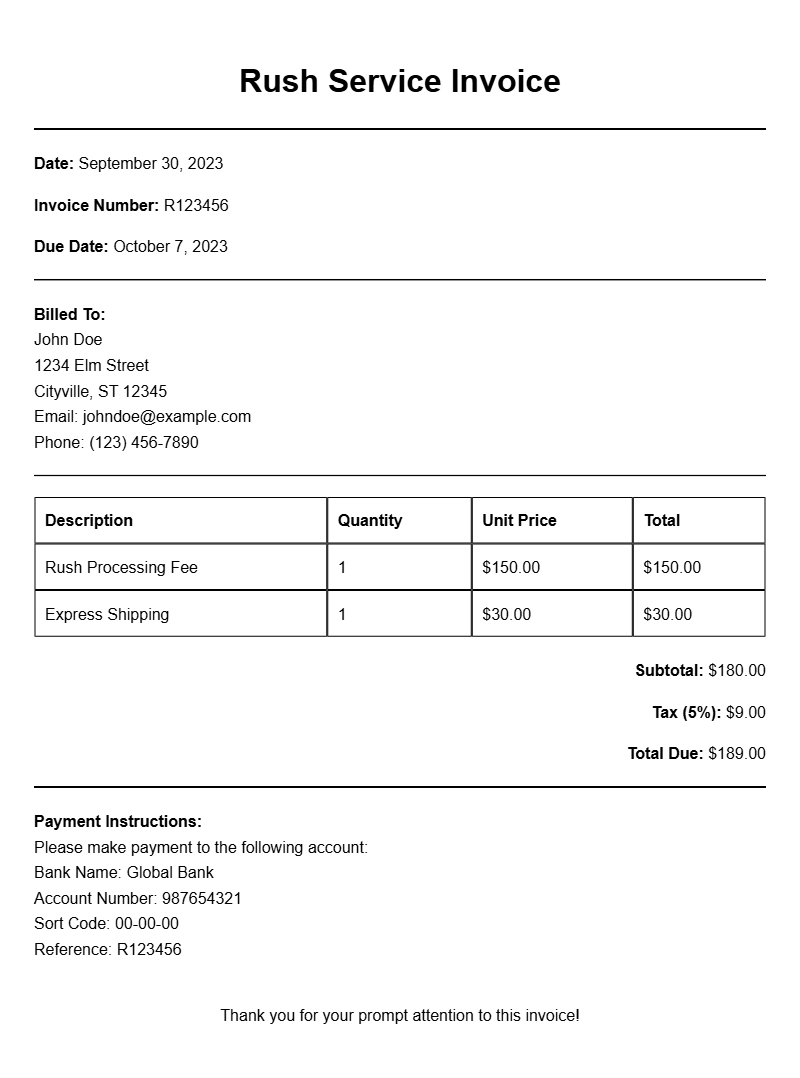 Rush Service Invoice Templates for Quick Billing Solutions